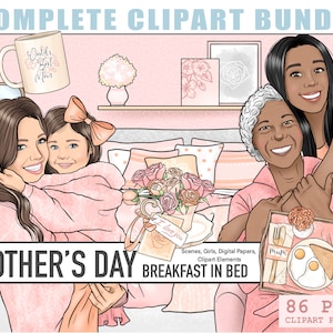 Moederdag clipart complete planner kit bundel, moeder en dochter handgetekende png, moeder mode meisje clipart, moeder erin Condren digitaal