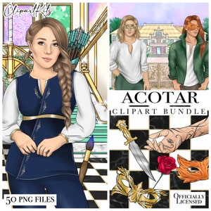 ACOTAR clipartbundel, A Court of Thorns and Roses afdrukbare stickers, Feyre Archeron png, SJM merch digitale planner, Rhysand Tamlin Nesta