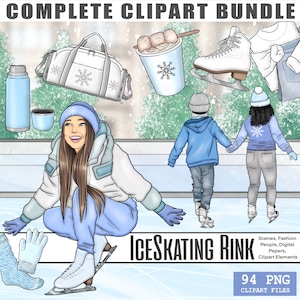 Ice Skating Clipart, Winter Planner Graphics PNG, Snow Digital Papers, Christmas Holiday Printable Stickers, Sublimation Files for Cricut