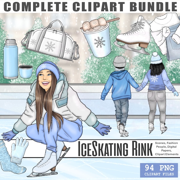 Ice Skating Clipart, Winter Planner Graphics PNG, Snow Digital Papers, Christmas Holiday Printable Stickers, Sublimation Files for Cricut