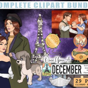 December prinses clipart minikit, afdrukbare stickers, planner bundel, handgetekende illustratie, mode meisje clipart, instant downloadbestanden