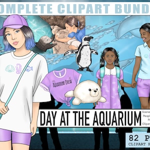 Aquarium complete planner clipart kit bundel, oceaan zeeleven png-illustratie, mode meisje clipart, erin Condren afdrukbare, vis clipart