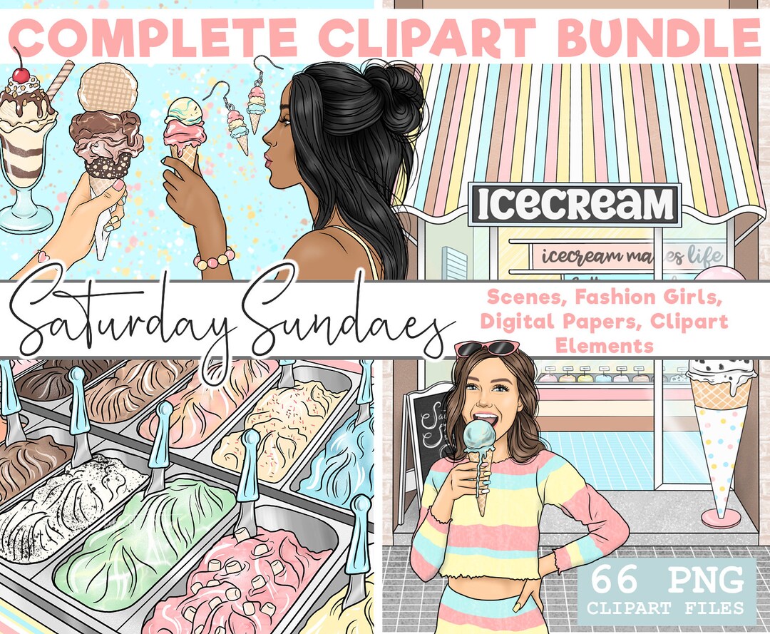 Sundae Saturday Saturday Sundae Ice Cream Complete Planner Clipart Kit Bundle, Summer ...