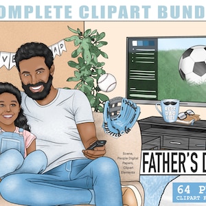 Vaderdag clipart complete planner kit bundel, vader en zoon handgetekende png, afdrukbare planning sticker, schattige zwarte mode meisje clipart,