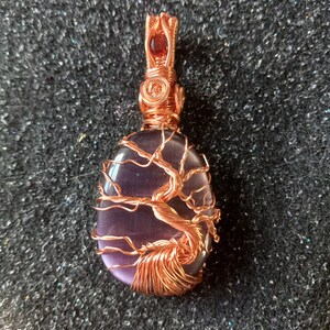 Copper Wire Wrapped Purple Cateye Tree of Life Pendant