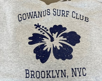Gowanus Surf Club Athletic Gray Hibiscus Surf Hoodie | Super Soft Surf Hoodie | Brooklyn NYC Surf Shop | Vintage Retro Surf Style Sweatshirt