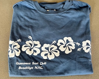 Classic Hibiscus Surf T-Shirt from the Gowanus Surf Club  | RESTOCKED | Midnight Blue | Vintage Style Surf Apparel from Brooklyn, New York