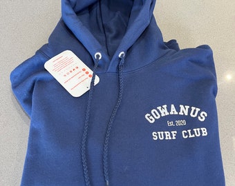 Gowanus Surf Club Navy Blue Malibu Surf Hoodie | BACK In Stock by Popular Demand | Classic Retro 1970&#39;s Surf Sweatshirt Brooklyn Surf Shop