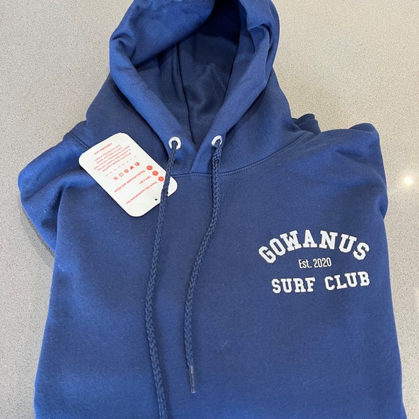 Gowanus Surf Club Navy Blue Malibu Surf Hoodie | RESTOCKED All Sizes Available | Classic Retro 1970's Surf Sweatshirt Brooklyn NYC Surf Shop