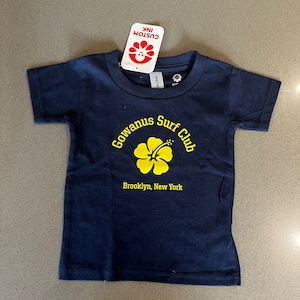 Gowanus Surf Club Toddler Hibiscus T-Shirt | Navy Blue Gildan Toddler T-Shirt | Yellow Hibiscus State Flower of Hawaii | Brooklyn Surf Wear