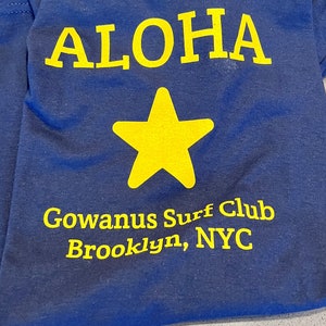 Gowanus Surf Club&#39;s Aloha Star Surf T-Shirt | Navy Blue | Retro Surf Apparel | Hawaii Surf Shirt | Surf Vibes | Brooklyn NYC Surf Shop Shirt
