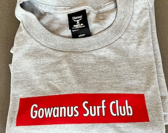 Classic Gowanus Surf Club Box Logo T-Shirt | Athletic Gray T-Shirt | Surf the Canal | Classic Surf Apparel from Brooklyn NYC | Surf/Skate