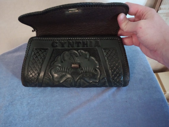 Vintage Hand Tooled Leather Clutch Purse, with Ho… - image 4