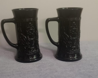 Indiana Glass Black Milk Glass Goblets Mugs, set of 2 - Vintage