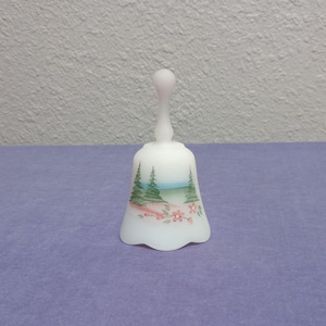 Fenton Custard Glass Winter Bell Hand Painted with Label - Vintage