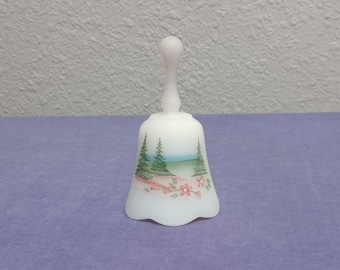Fenton Custard Glass Winter Bell Hand Painted with Label - Vintage