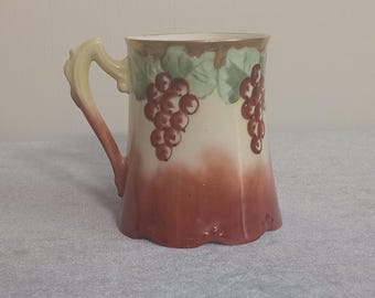 Limoges style Grapes and Leaves Mug, Hand Painted, Eaton - Vintage
