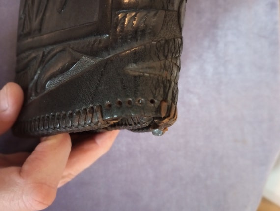 Vintage Hand Tooled Leather Clutch Purse, with Ho… - image 9