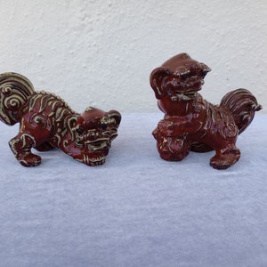 Pair of Vintage Chinese Foo Dogs Glazed Red (Vintage)