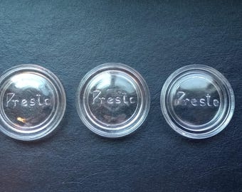 Set of 3 Presto Canning Jar Glass Lids, Vintage Canning Supplies