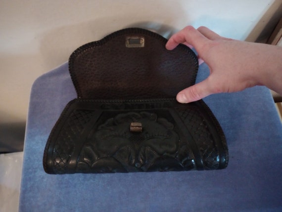 Vintage Hand Tooled Leather Clutch Purse, with Ho… - image 3