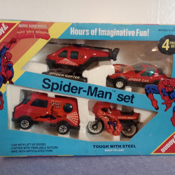 Buddy L Marvel Super Heroes Spider-Man Set, Die Cast, Secret Wars, 4-piece Set