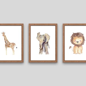 Tier Wandkunst - 3er Set Safari Tierdrucke - Elefant, Giraffe, Löwe - Digitaler Download - Kinderzimmer Wandkunst - Spielzimmer Deko