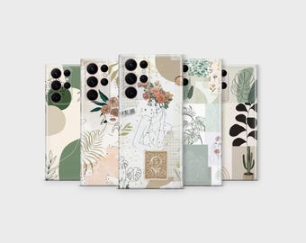 Abstract Botanical Phone Case, Modern Line Art Cover