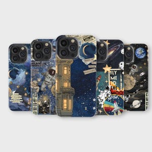 Night Sky Phone Case Cosmic Galaxy Astronaut Moon Space Aesthetic Phone Cover for iPhone 16 Pro Max 15 14 13 12 11 X 8 7 Samsung S25 Ultra
