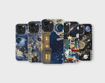 Night Sky Phone Case Cosmic Galaxy Astronaut Moon Space Aesthetic Phone Cover for iPhone 16 Pro Max 15 14 13 12 11 X 8 7 Samsung S25 Ultra