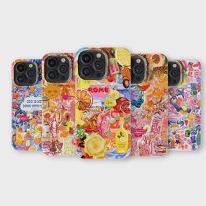 Été esthétique coque de téléphone collage agrumes voyage rétro couverture pour iPhone 16 Pro Max 15 14 13 12 11X8 7 Samsung S25 Ultra S24 S23 S22 S21