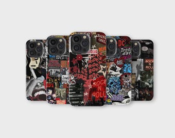 Rock n Roll Phone Case Music Lover Rock Guitar Collage Phone Cover for iPhone 16 Pro Max 15 14 13 12 11 X 8 7 Samsung S25 Ultra S24 S23 S22