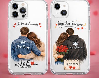 Personalized Couple Phone Case: His Queen, Her King, Clear TPU