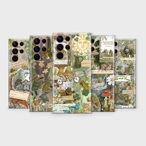 Groda och padda telefonskal Cottagecore Vintage Retro Boktelefonskal för Samsung S25 Ultra S24 S23 S22 S21 S20 FE S10 S9 S8 Note 20 A56 A36