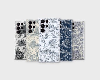 Custodia per telefono Toile de Jouy in stile vintage francese per Samsung S25 Ultra S24 S23 S22 S21 S20 FE S10 S9 S8 S7 Note 20 10 9 A56 A36 A26 A16