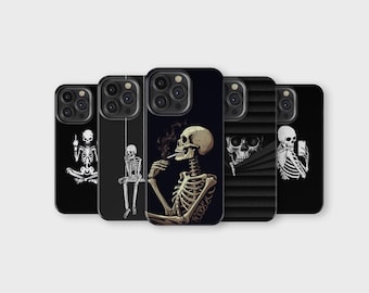 Skelett Handytasche Lustige Dark Skull Horror Handyhülle für iPhone 16 Pro Max 15 14 13 12 11 X 8 7 Samsung S25 Ultra S24 S23 S22 S21 S20 FE