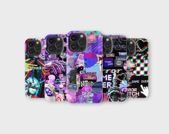 Glitchcore Vaporwave Phone Case Cyberpunk Cover for iPhone 17 Pro Max 16 15 14 13 12 11 X 8 Plus Samsung S25 Ultra S24 S23 S22 S21