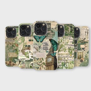 Vintage Newspaper Phone Case Green Aesthetic Book Phone Cover iPhone 16 Pro Max 15 14 13 12 11 X 8 7 Samsung S25 Ultra S24 S23 S22 S21 S20