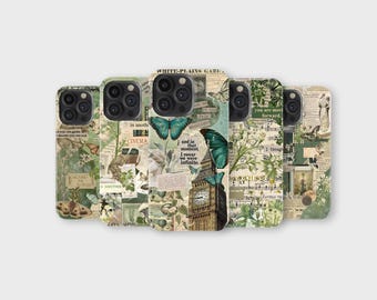 Vintage Newspaper Phone Case Green Aesthetic Book Phone Cover iPhone 16 Pro Max 15 14 13 12 11 X 8 7 Samsung S25 Ultra S24 S23 S22 S21 S20