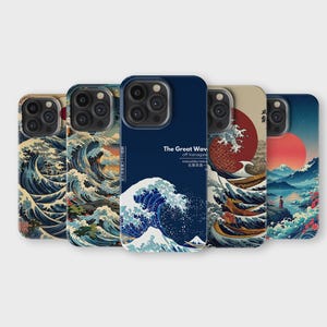 Custodia per telefono con motivo a onde giapponesi, estetica giapponese Kanagawa, per iPhone 16 Pro Max 15 14 13 12 11 X 8 7 Samsung S25 Ultra S24 S23 S22 S21 S20