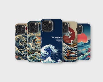 Japanese Wave Phone Case Kanagawa Aesthetic Japanese Cover for iPhone 16 Pro Max 15 14 13 12 11 X 8 7 Samsung S25 Ultra S24 S23 S22 S21 S20
