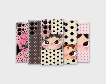 Polka Dot Girl Phone Case – Kawaii Big Eyes Cover for iPhone Samsung