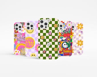Retro Phone Case Smiley Face Collage Phone Cover for iPhone 16 Pro Max 15 14 13 12 11 X 8 7 6 Samsung S25 Ultra S24 S23 S22 S21 S20