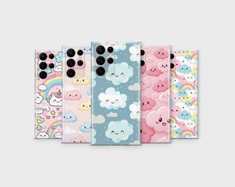 Kawaii Cloud Phone Case Cute Pastel Rainbow Aesthetic Phone Cover for Samsung S25 Ultra S24 S23 S22 S21 S20 FE S10 S9 S8 Note 20 A56 A36