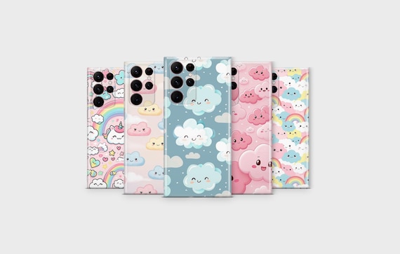 Kawaii Cloud Phone Case Cute Pastel Rainbow Aesthetic Phone Cover for Samsung S25 Ultra S24 S23 S22 S21 S20 FE S10 S9 S8 Note 20 A56 A36