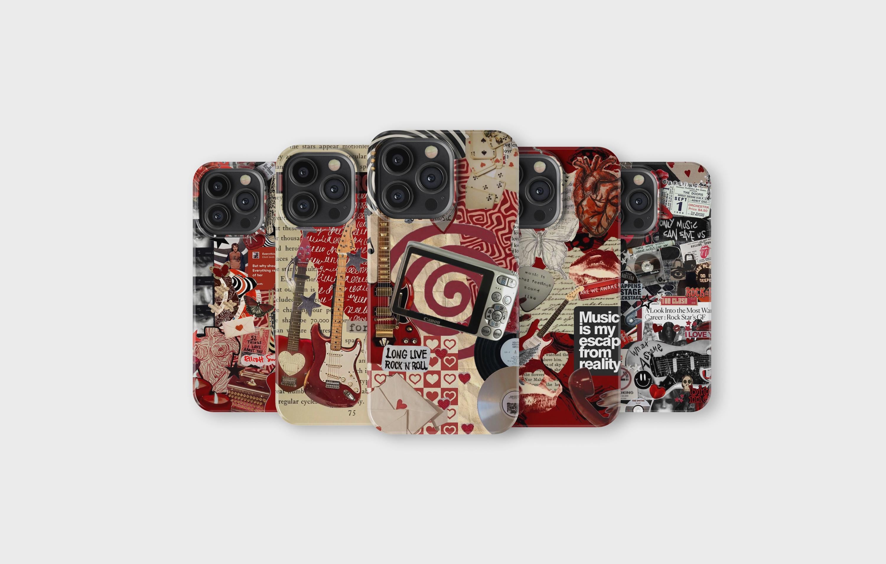Music Band Phone Case Music Lover Rock Guitar Collage Phone Cover for iPhone 16 Pro Max 15 14 13 12 11 X 8 7 Samsung S25 Ultra S24 S23 S22