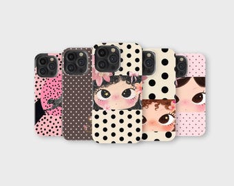 Polka Dot Girl Phone Case – Kawaii Big Eyes Cover for iPhone Samsung