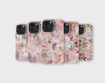 Girly Phone Case Pink Aesthetic Collage Girl Phone Cover for iPhone 16 Pro Max 15 14 13 12 11 X 8 7 Samsung S25 Ultra S24 S23 S22 S21 S20 FE