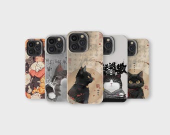Japanese Cat Phone Case Cute Aesthetic Japanese Cover for iPhone 16 Pro Max 15 14 13 12 11 X 8 7 Samsung S25 Ultra S24 S23 S22 S21 S20 FE