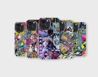 Cyberpunk Phone Case Neon Glitch Art Futuristic Aesthetic Cover for iPhone 16 Pro Max 15 14 13 12 11 X 8 7 6 Plus Samsung S25 Ultra S24 S23